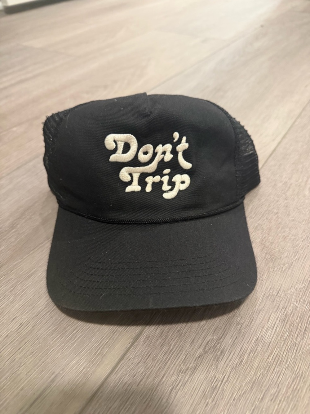 Don't Trip Black Embroidered Trucker Hat